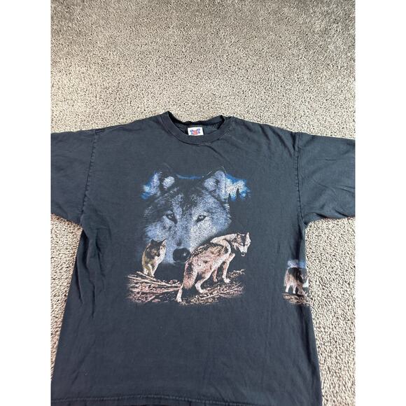 VINTAGE Wolf Shirt Mens XL Black Double Sided Howl At The Moon TNT 90s - Picture 3 of 12